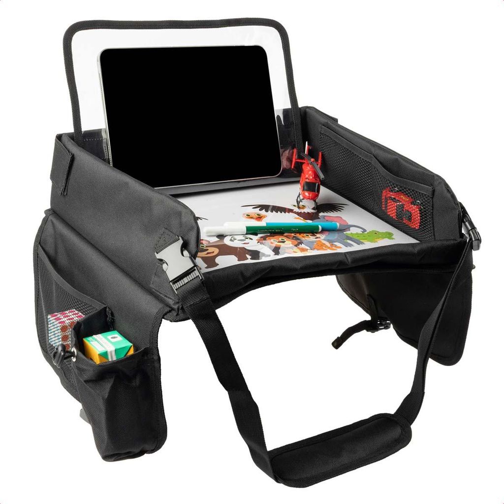 imoshion Reisetisch - Tablethalter Auto - 7 Aufbewahrungsfächer - Inklusive 2 Malvorlagen - Schwarz