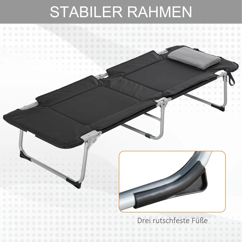 Lit de Camping Robuste et Confortable avec Appui-tête Ergonomique Noir - 6
