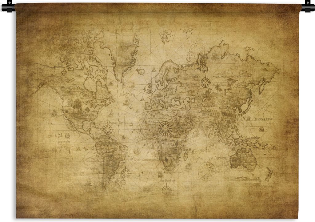 MuchoWow Wandteppich Wandbehang Weltkarte - Retro - Papyrus 90x67.5 cm Tapisserie Dekoration Wandtuch - Fototeppich - Wand-Skulpturen