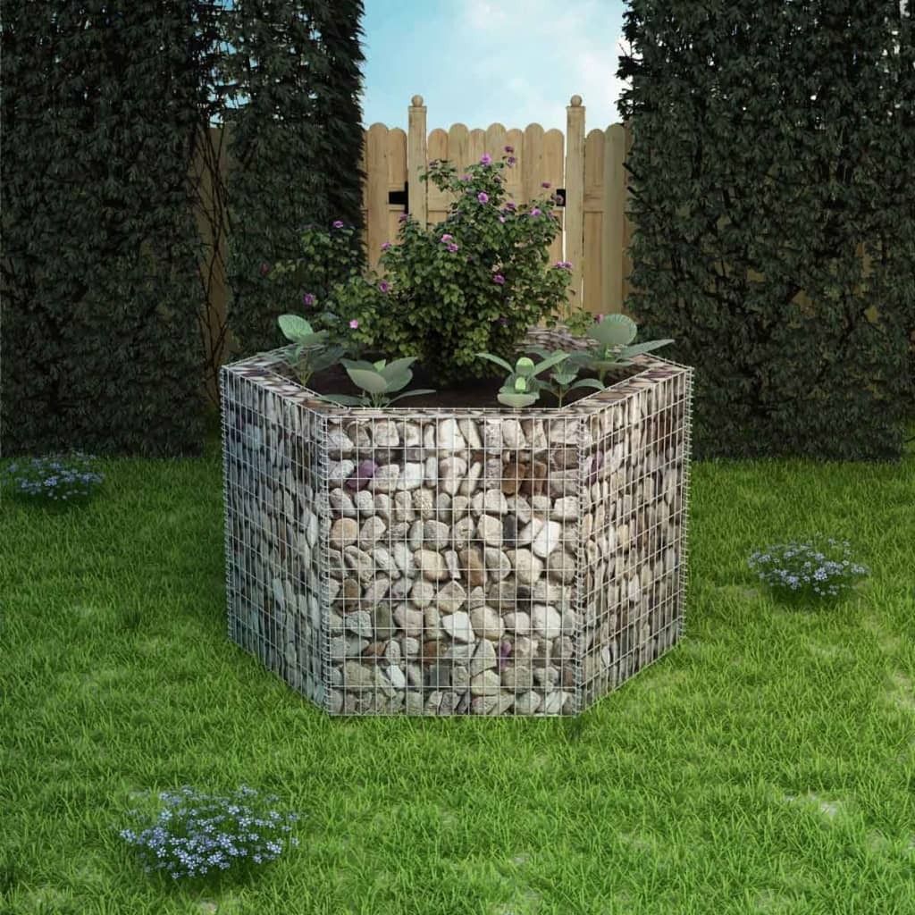 Möbel Sechseckiges Gabionen-Hochbeet 160×140×100cm NEU988077 - Beete