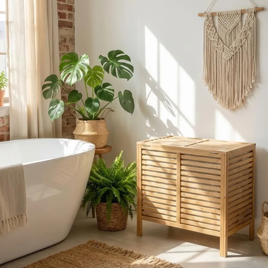 Panier à linge en bambou MOA à 2 compartiments, 90L pour buanderie - 10