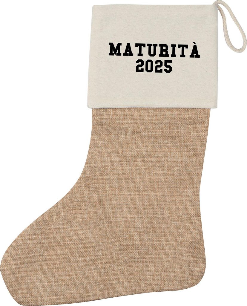 Huuraa Weihnachtsstrumpf Maturità 2025 Abschluss Italien Beige Jute Kaminstrumpf Geschenkidee