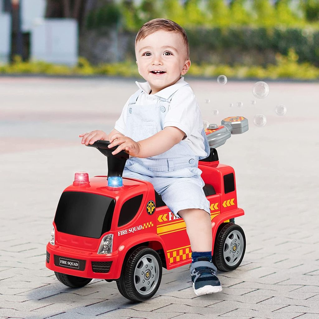 GOPLUS Rutschfahrzeug mit Seifenblasenpistole, Rutschauto mit Sirene & Musik für Jungen & Mädchen, Feuerwehr-Rutschfahrzeug mit Schillernden Lich...