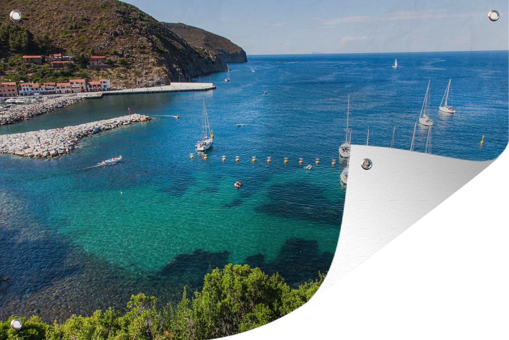 MuchoWow 60x40 cm Outdoor-Poster Gartendeko Sichtschutz Garten Poster für den Garten Meerblick von der Insel Capraia bei Elba