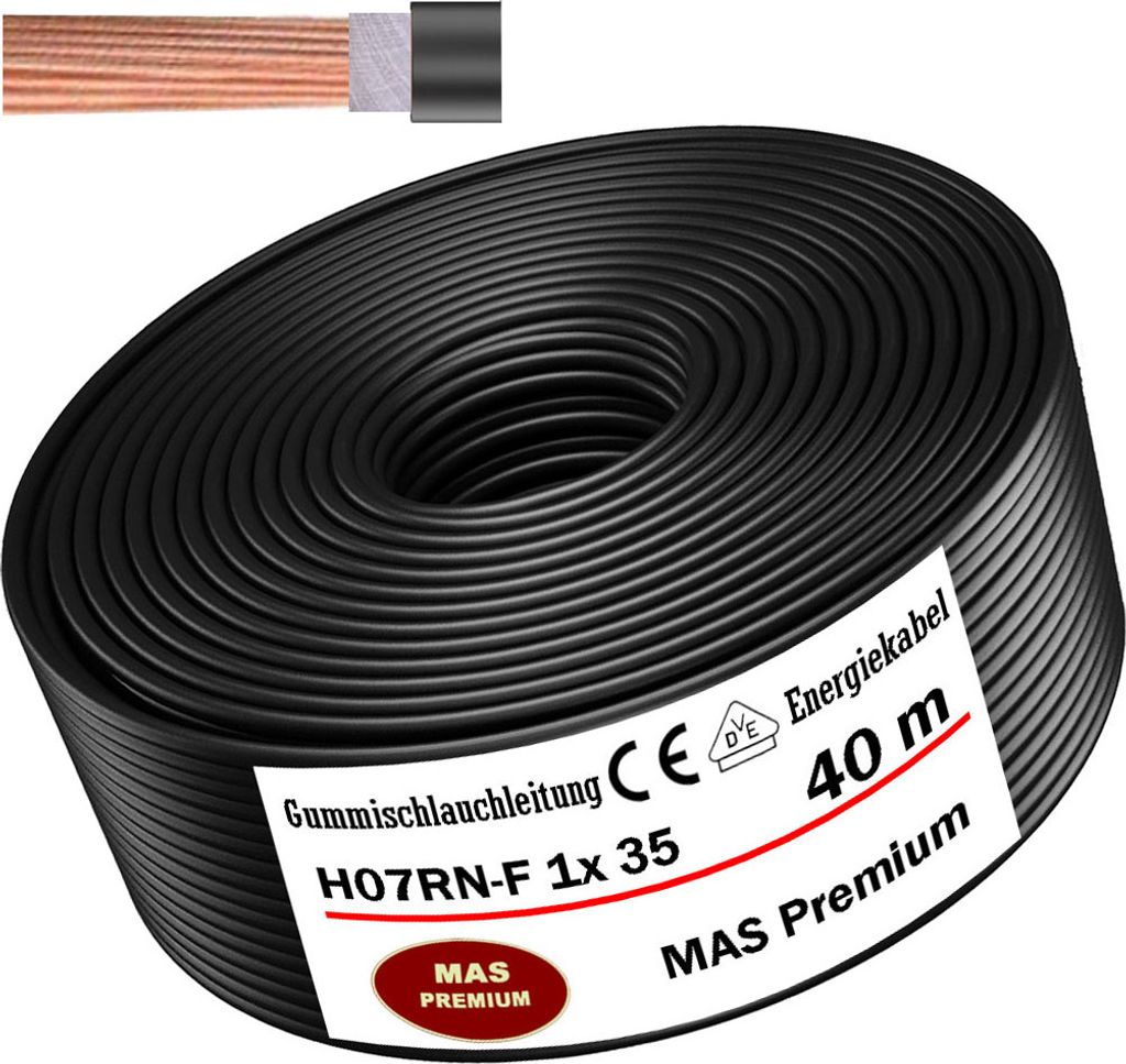 40m Gummischlauchleitung Baustellenkabel H07RN-F 1x35 Flexibel für Geräten
