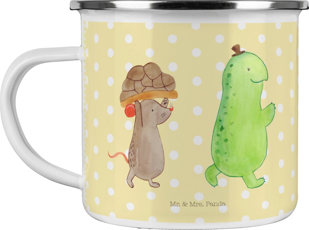 Mr. & Mrs. Panda Campingtasse Schildkröte Maus - Gelb Pastell - Geschenk, Kaffeepott, Haferl, Beste Freunde, Outdoor Tasse, Freundinnen, Pott, Ema...