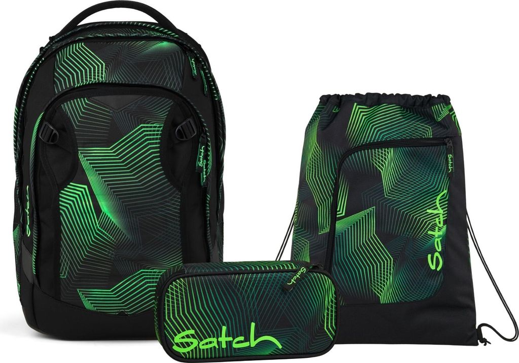 Satch, Schulrucksack-Set MATCH PLUS Seismic Green 3-teilig, 5. Klasse