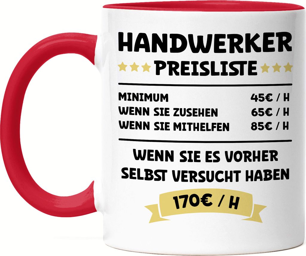 Handwerker Preisliste Tasse Rot Maschinen Bauteile Objekte Werkzeug Begabung Gebäude Möbel Beruf Arbeit