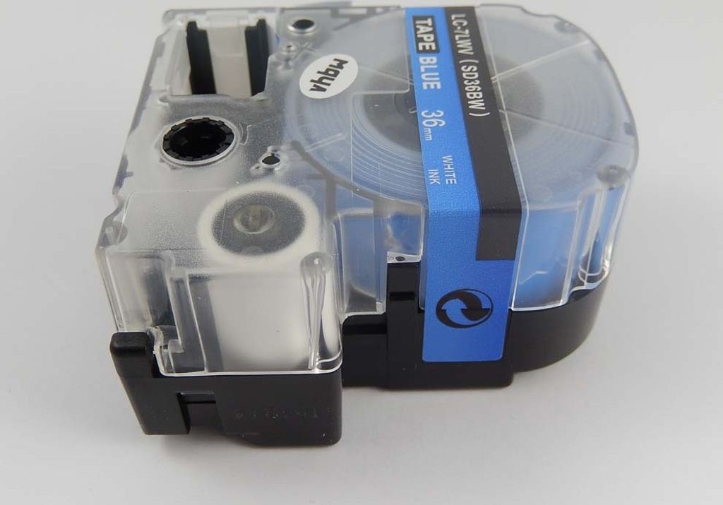 vhbw Schriftband-Kassette kompatibel mit Epson OK900P, LW-900P Etiketten-Drucker 36m x 8mm Weiß auf Blau