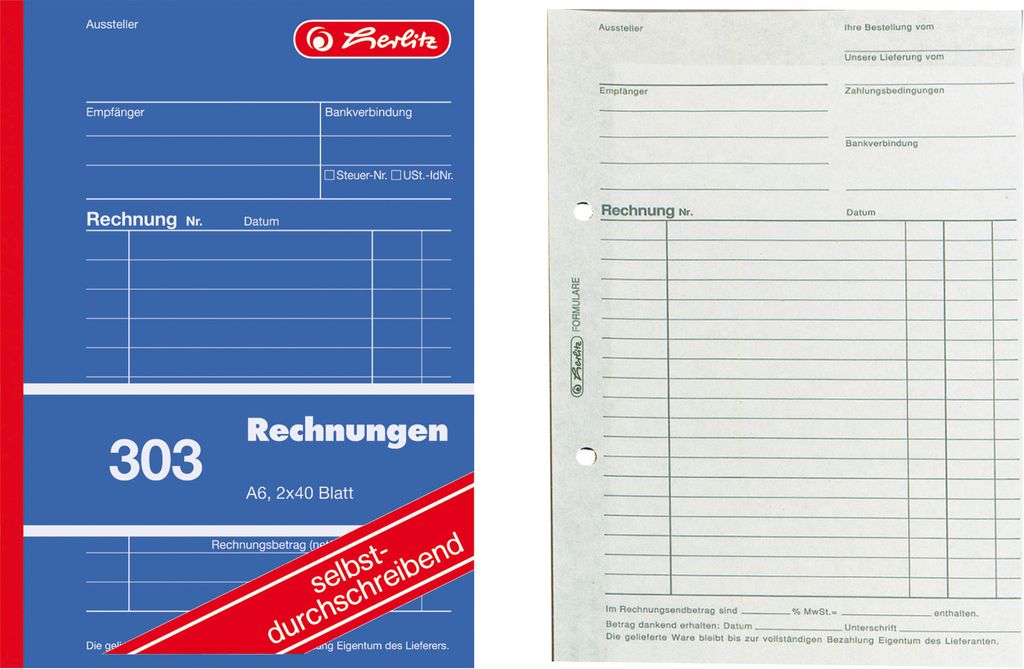 Herlitz Formularbuch "Rechnung 303" DIN A6 2 x 40 Blatt Produktbild 