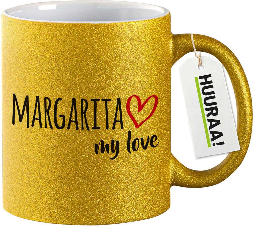 Huuraa Glitzertasse Margarita Island my love 330ml Gold Keramik Kaffeebecher Geschenkidee