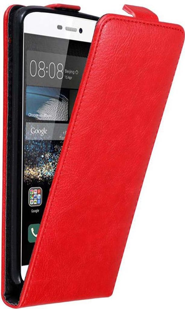 Cadorabo Hülle für Huawei P8 Schutz Hülle in Rot Flip Etui Handyhülle Case Cover