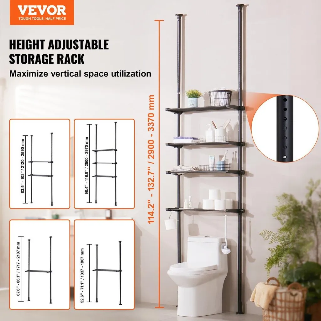 Étagère de salle de bain 4 étages structure stable au-dessus des WC