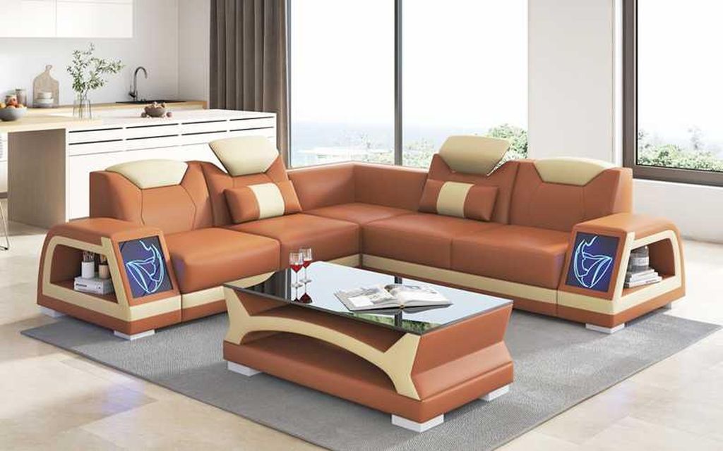 Eckgarnitur Ecksofa L Form Ledersofa Sofa Couch Weiß Luxus Design Couchen