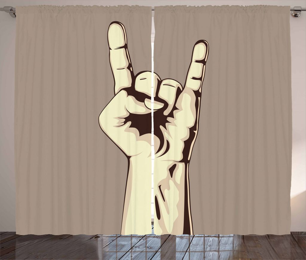 ABAKUHAUS Rockmusik Rustikaler Vorhang, Handzeichen Weinlese, Wohnzimmer Universalband Gardinen mit Schlaufen und Haken, 280 x 245 cm, Taupe Elfenbein