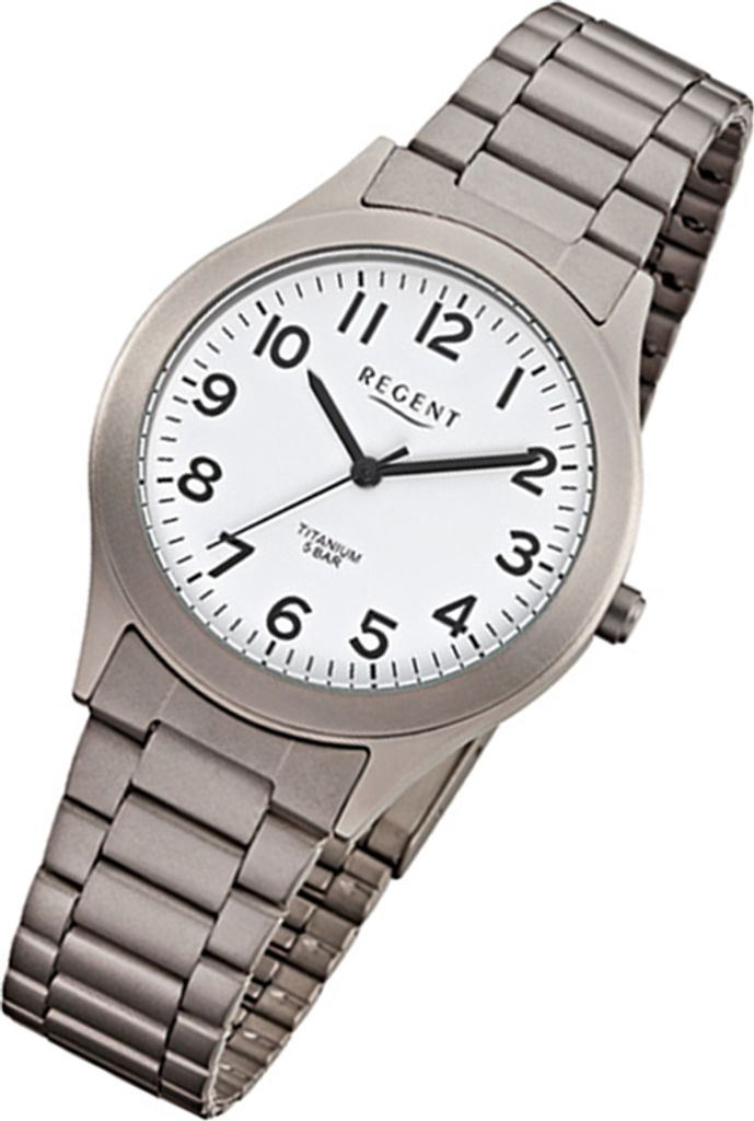 Regent Herren Titanarmband Uhr grau silber F-837 Quarzuhr Produktbild 