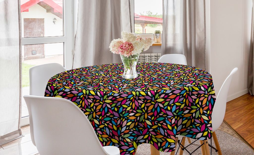 ABAKUHAUS Bunt Runde Tischdecke, Abstrakte Blumenblätter Blumen, Kreis Tischdecke Abdeckung für Esszimmer Küche Dekoration, 150 cm, Mehrfarbig