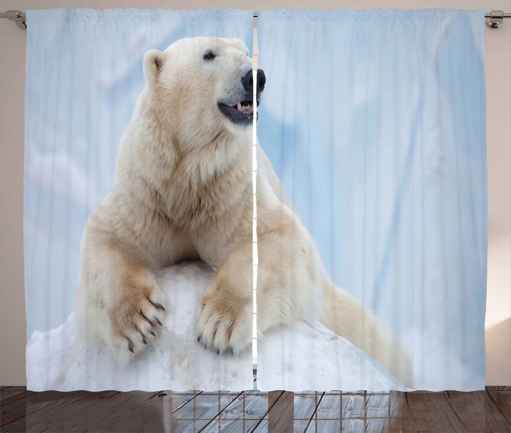 ABAKUHAUS Zoo Rustikaler Vorhang, Weiß Eisbär auf Eis, Wohnzimmer Universalband Gardinen mit Schlaufen und Haken, 280 x 175 cm, Blassblau Creme W...