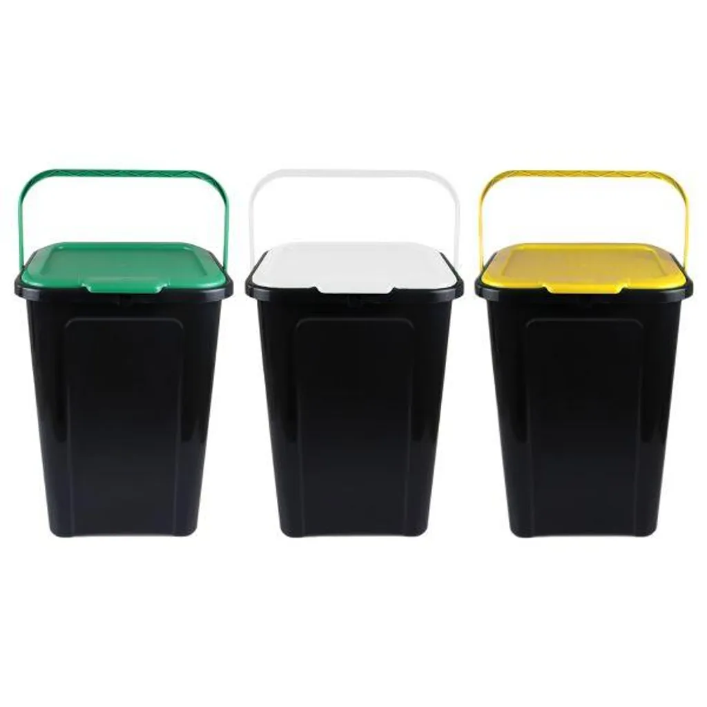 Set 3 Poubelles 44L Tontarelli avec Poignée - Grande Capacité et Robuste