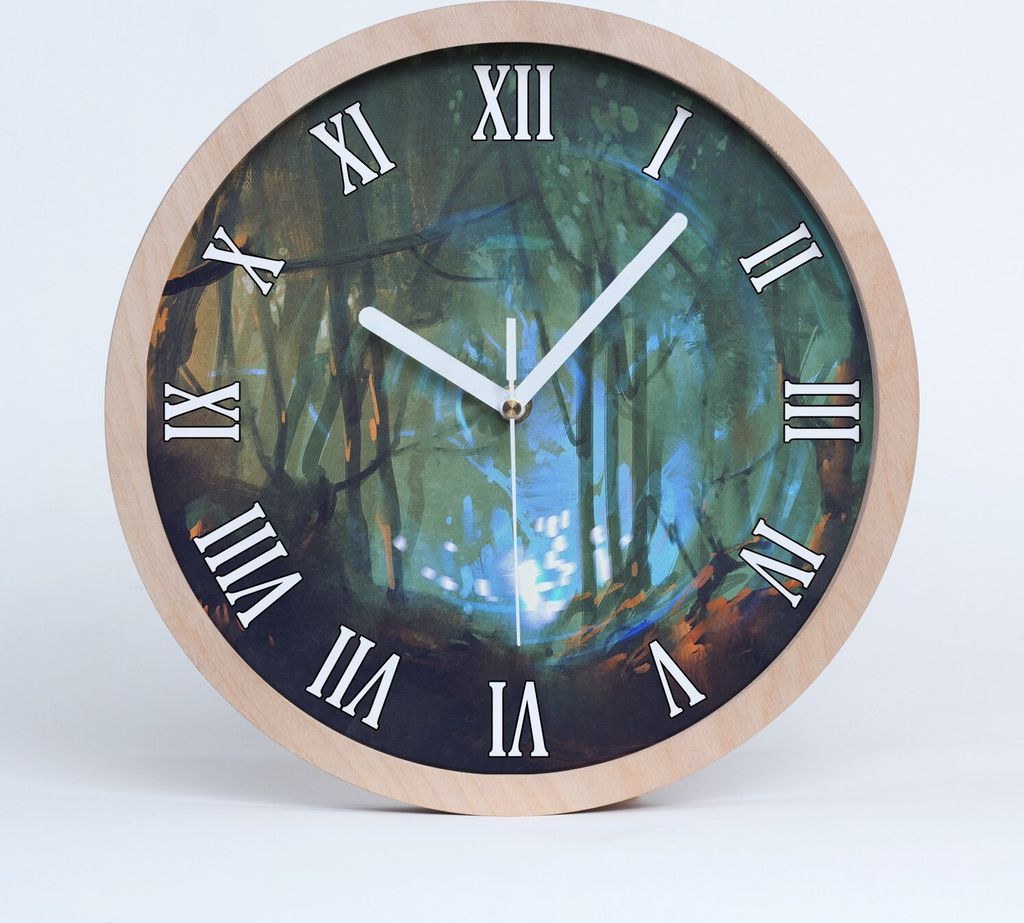 Holzuhr 25fi cm wanduhr - weiße Spitzen - mystischer Wald