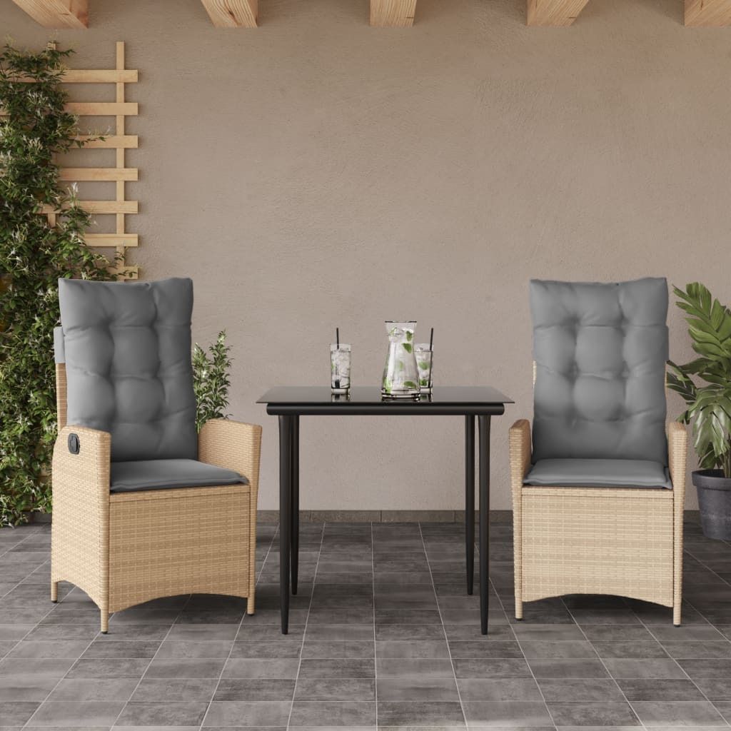 Maison Exclusive - 3-tlg. Garten-Essgruppe mit Kissen Beige Poly Rattan