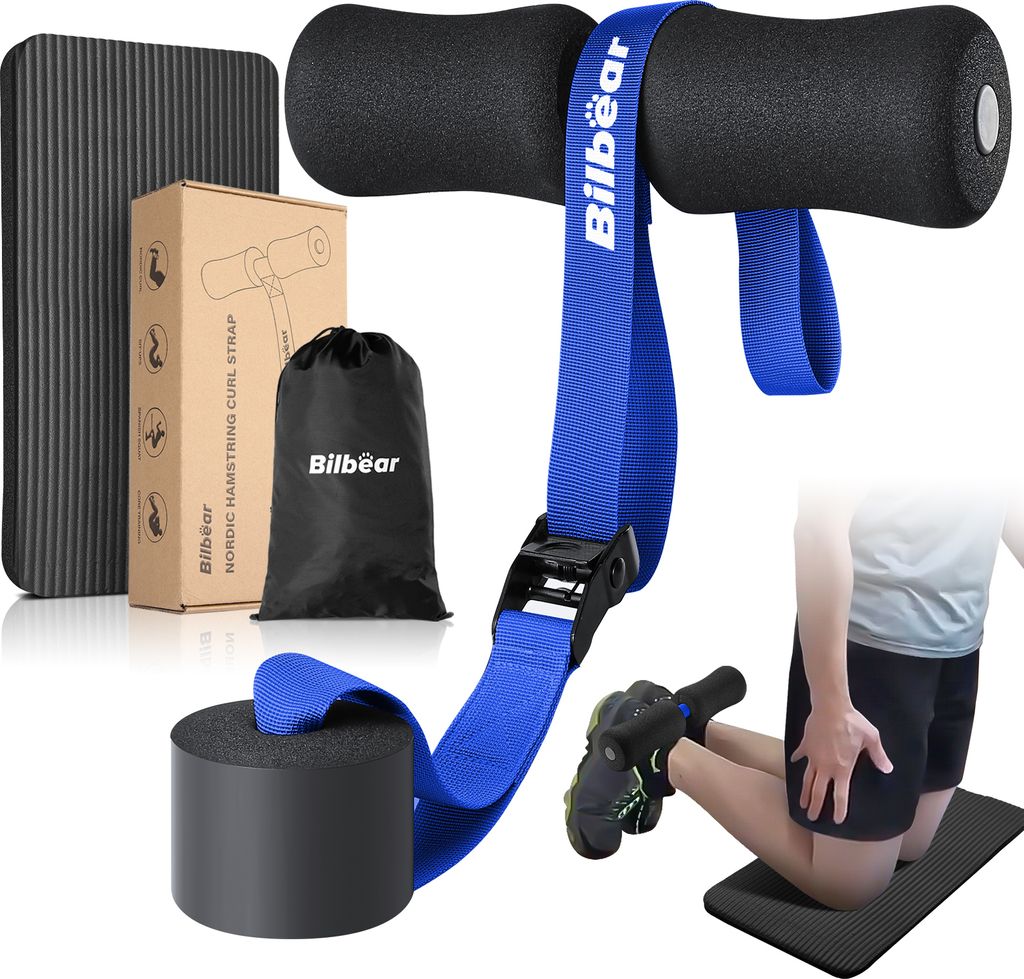 Nordic Hamstring Curl Strap,Geeignet für Bein,Bauch, Tragbares,kann große Trainingsgeräte ersetzen,ausgestattet mit Fitness Knieschonern,Blau