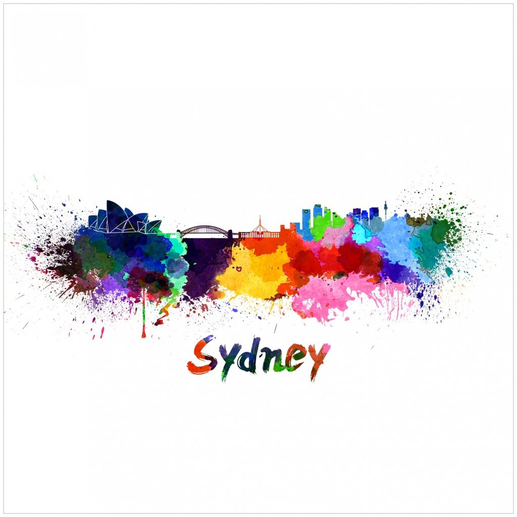 Wallario Magnet für Kühlschrank / Geschirrspüler, magnetisch haftende Folie - 60 x 60 cm, Motiv: Städte als Aquarell - Skyline von Sydney