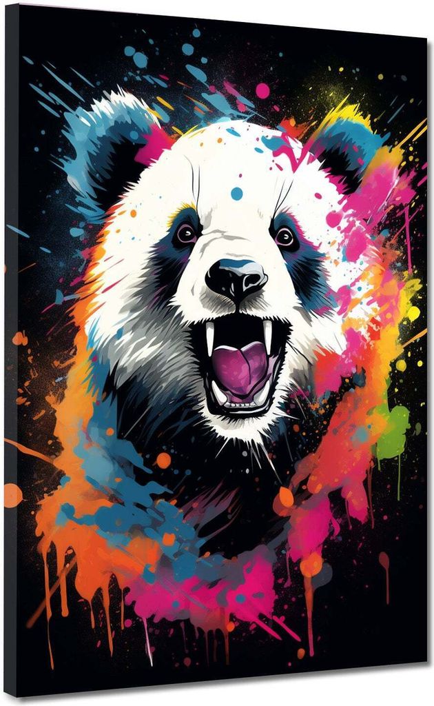 Panda Pop Art abstrakt splatter Leinwandbild Wandbild Kunstdruck XL Wanddeko: 120x160x4cm
