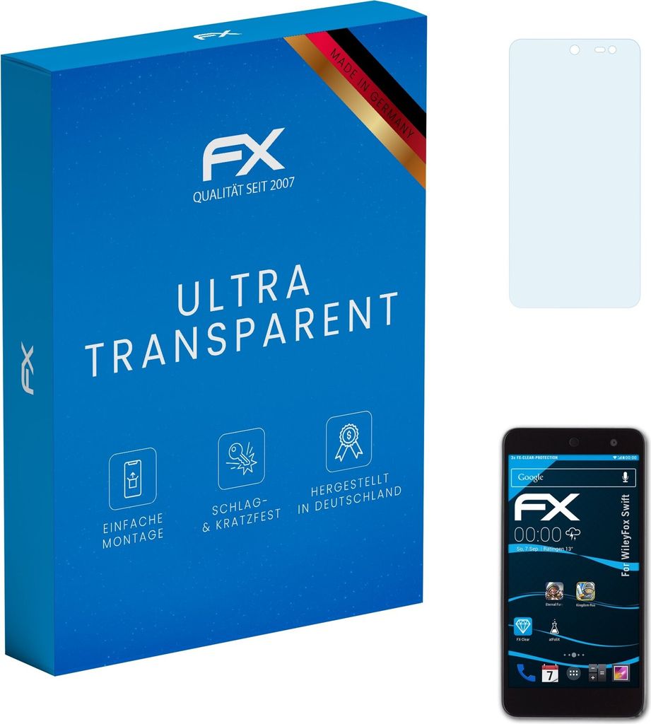 atFoliX FX-Clear 3x Schutzfolie kompatibel mit WileyFox Swift Displayschutzfolie