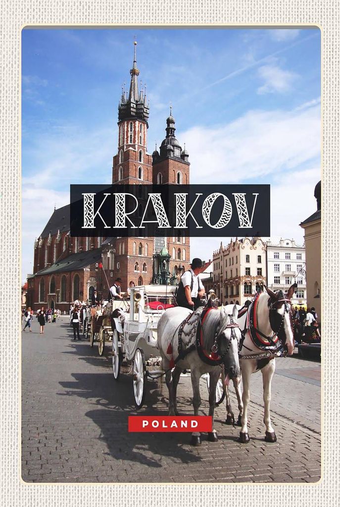 vianmo Holzschild 18x12 cm Krakow Polen Pferd Innenstadt Kirche Bildmotiv Reisemotiv Abenteuer Reisen