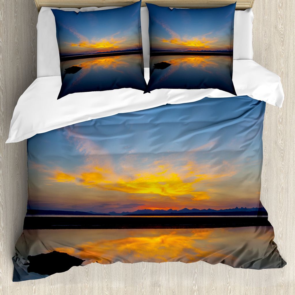 ABAKUHAUS Yellowstone Bettbezug, Nationalpark Sun, Milbensicher Allergiker geeignet mit Kissenbezügen, 155 cm x 220 cm - 80 x 80 cm, Gelb/Blau