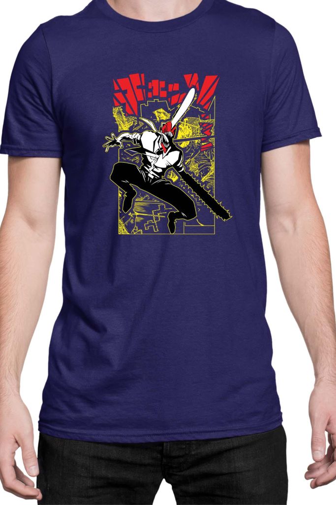 Herren T-Shirt Manga Japan Anime Comics Animation Chainsaw Anime manga Man 17, Man XL / Dunkelblau