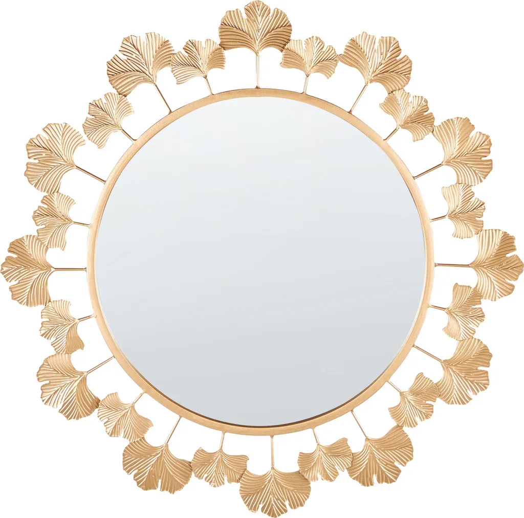 Miroir Ginkgo Or Métal 60 cm Style Glamour Cadre Sculpté Chic pour Chambre