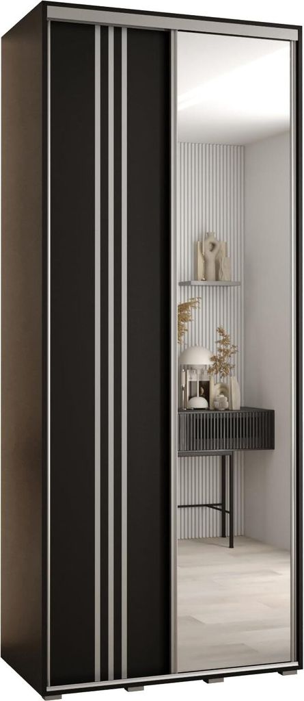 MEBLE KRYSPOL Cannes 7 Schrank mit 2 Schiebetüren - 205,2x120x45 cm - Schwarz Schwarz Silber