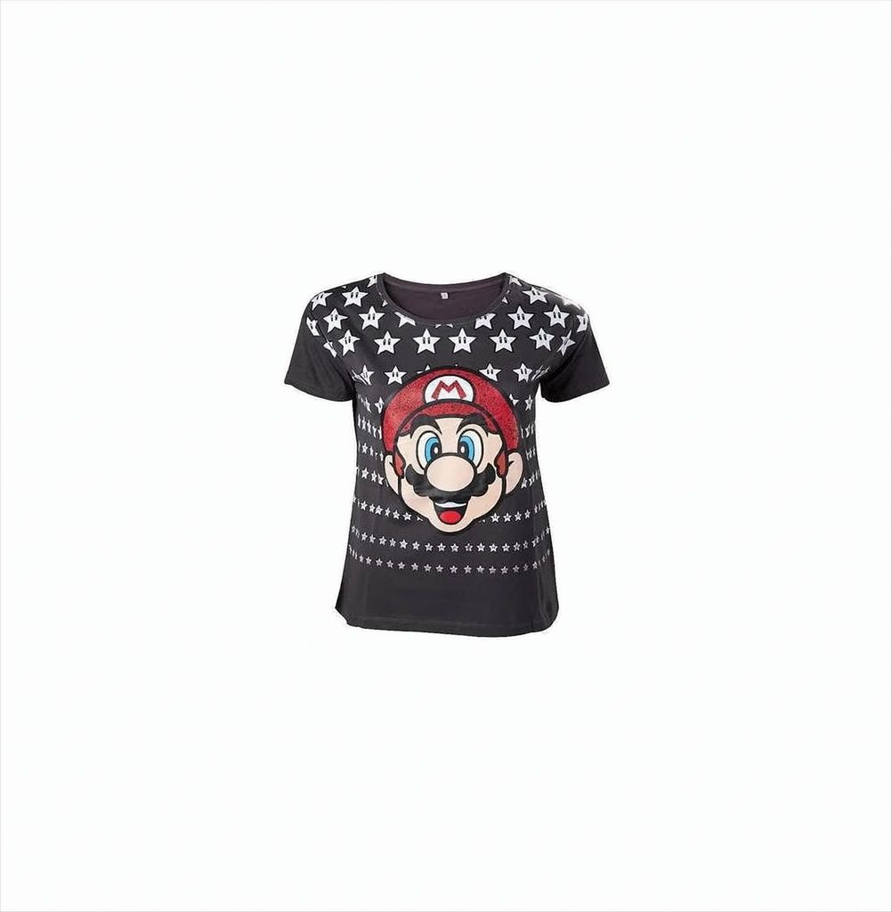 Nintendo T-Shirt -L- Mario Sterne, schwarz