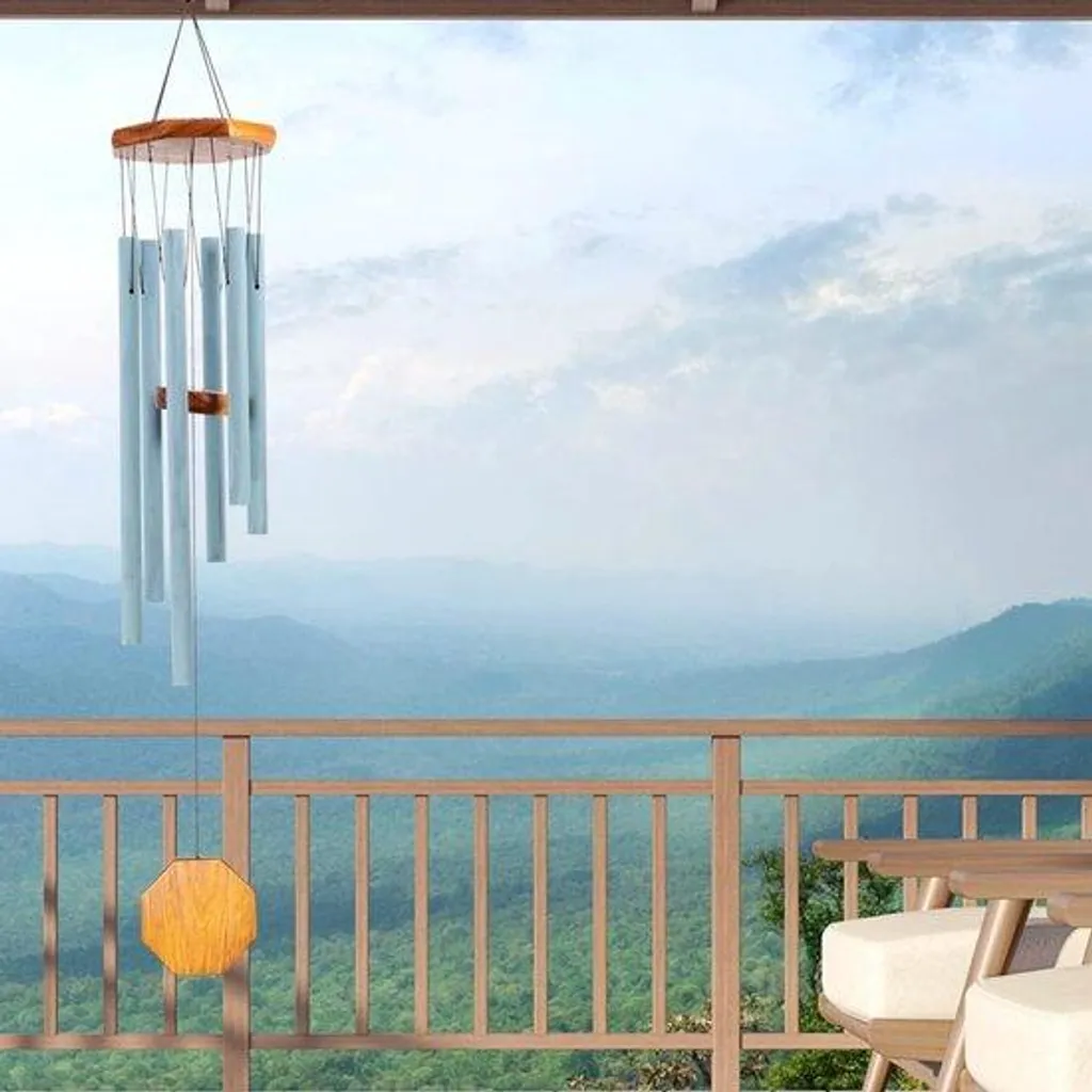 Carillon Harmony Bleu Ciment 80 cm avec Crochet en S - Déco de Jardin