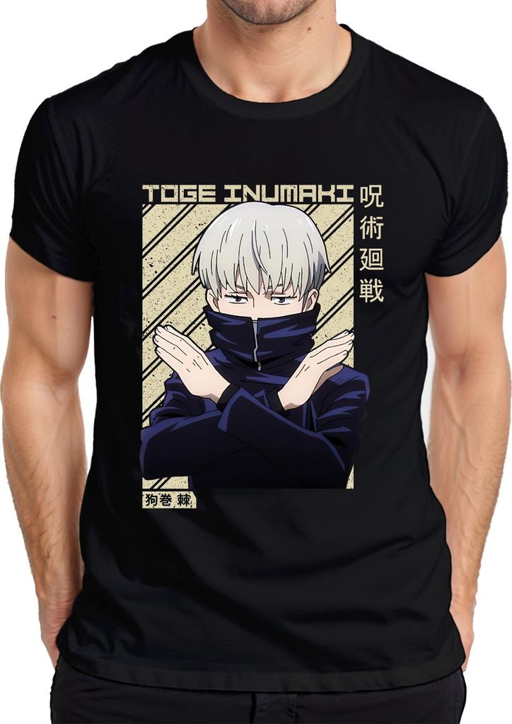 Toge Inumaki Jujutsu Kaisen Anime Geschenk Cosplay Silberhaar Herren T-Shirt, Schwarz, XL