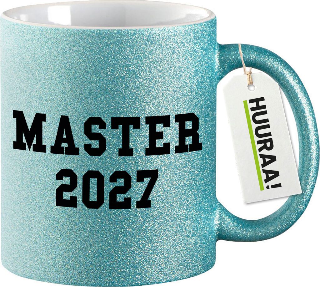 Huuraa Glitzertasse Master 2027 Abschluss 330ml Blau Keramik Kaffeebecher Geschenkidee
