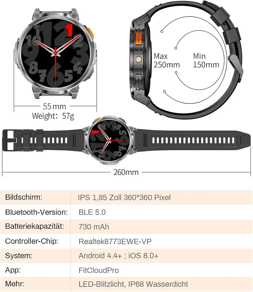 Smartwatch Uomo Grande Schermo IPS Torcia LED Chiamate Bluetooth - 9