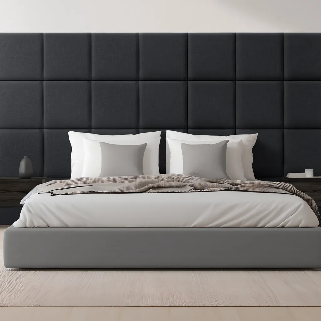 Panneaux Muraux Rembourrés Carpino en Textile Noir pour Déco Design