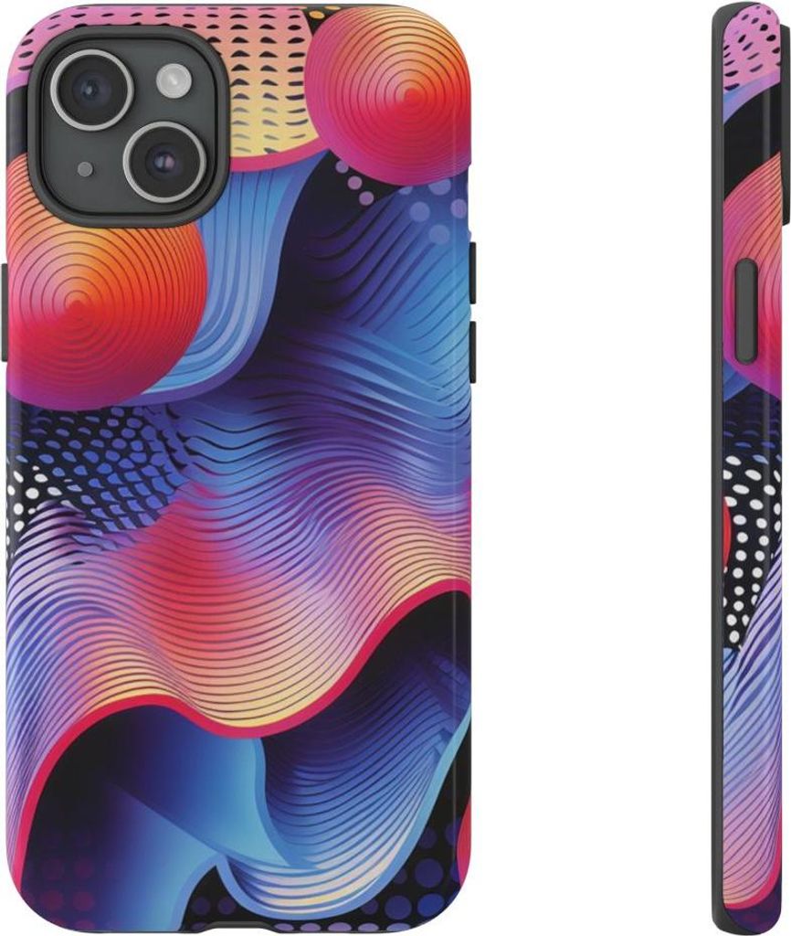 Bunte abstrakte Wellen und Kugeln – Hülle Kompatibel mit iPhone 15 Plus