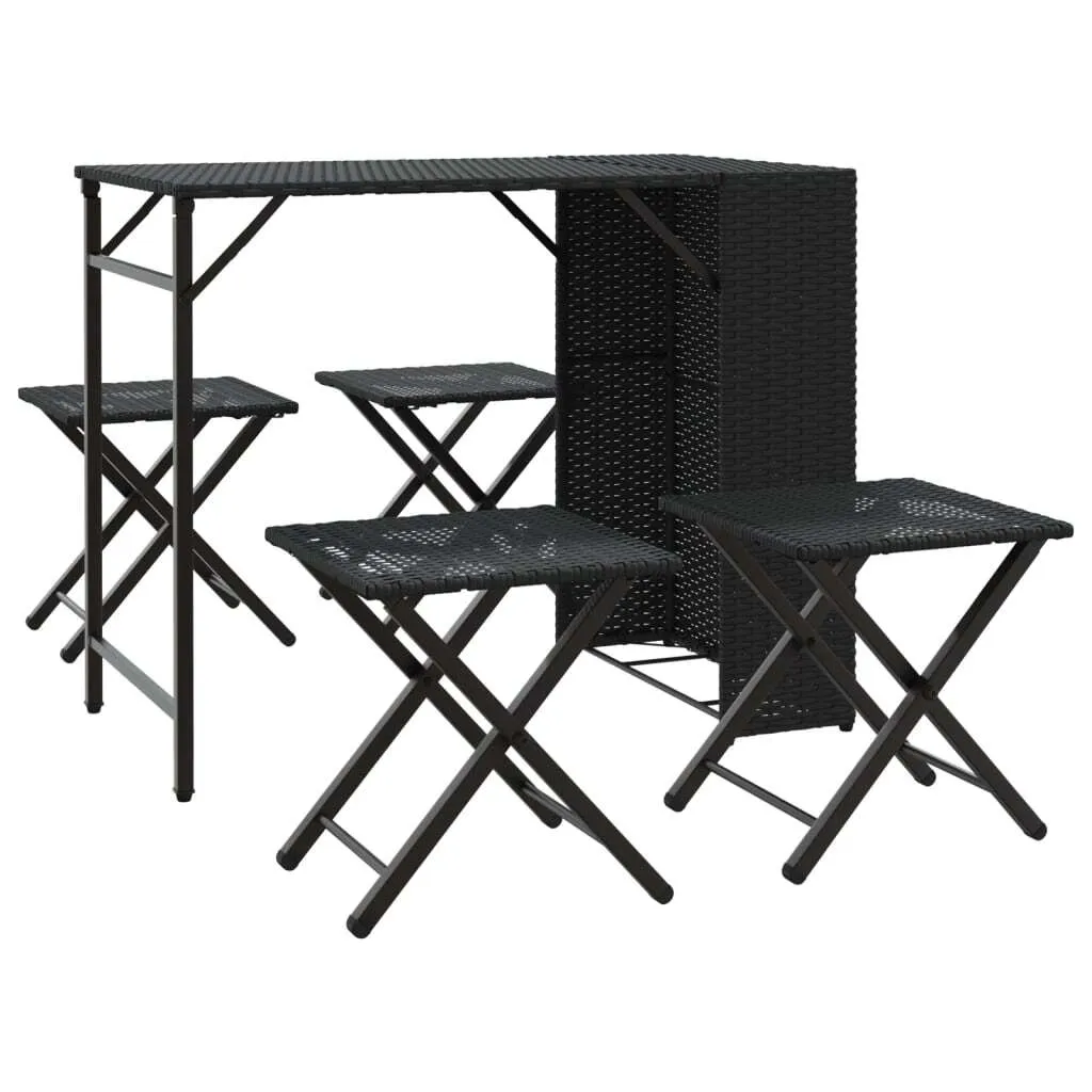 Salon de jardin pliable noir 5 pièces vidaXL résine tressée durable