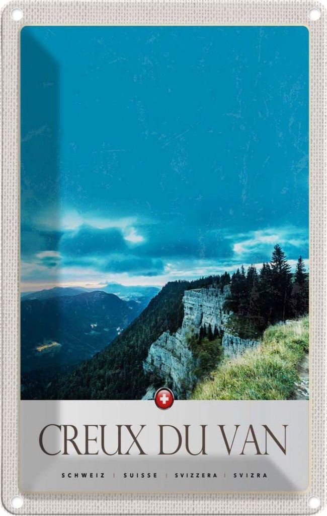 vianmo Blechschild 30x20 cm Creux du Van Aussicht Gebirge Bildmotiv Reisemotiv Abenteuer Reisen Urlaub