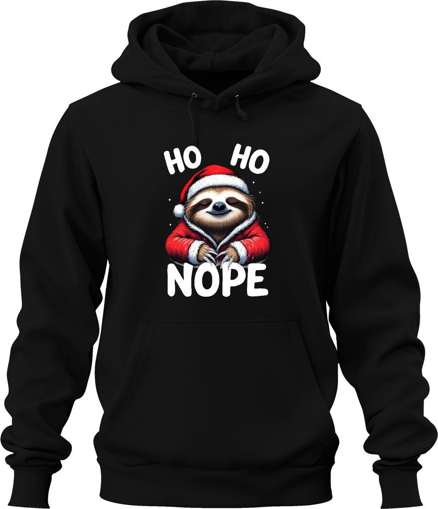 HO HO NOPE Weihnachts Faultier lustig Santa Mütze Geschenk Winter Uni Hoodie Kapuzenpullover, Schwarz, XL