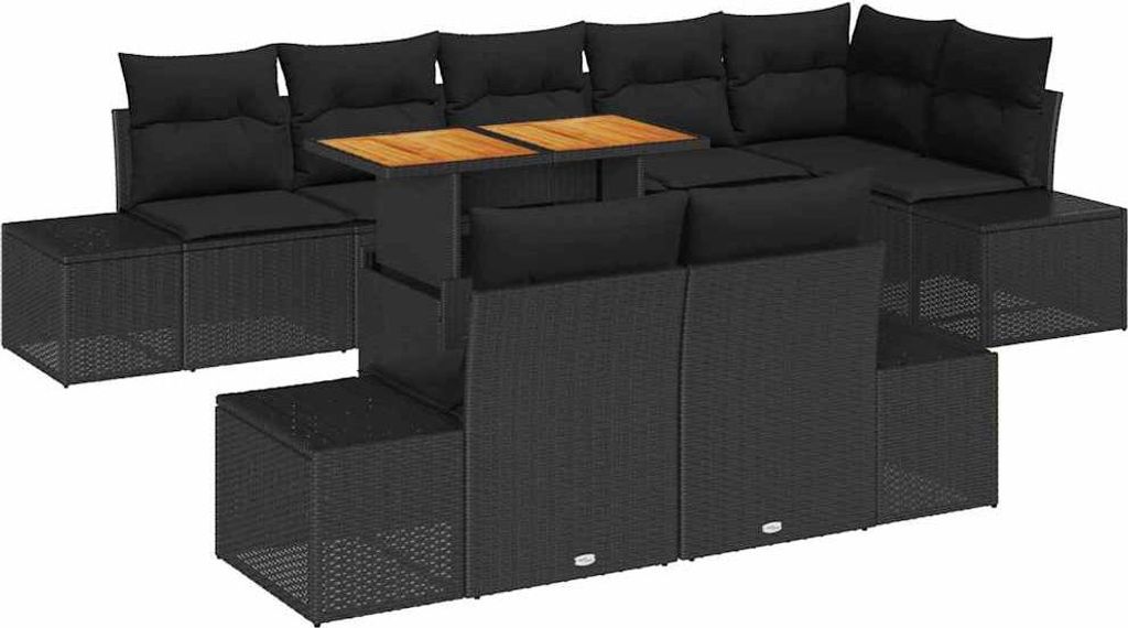 Garten-Sofa-Set mit Speicher 9 pcs Schwarz Poly Rattan
