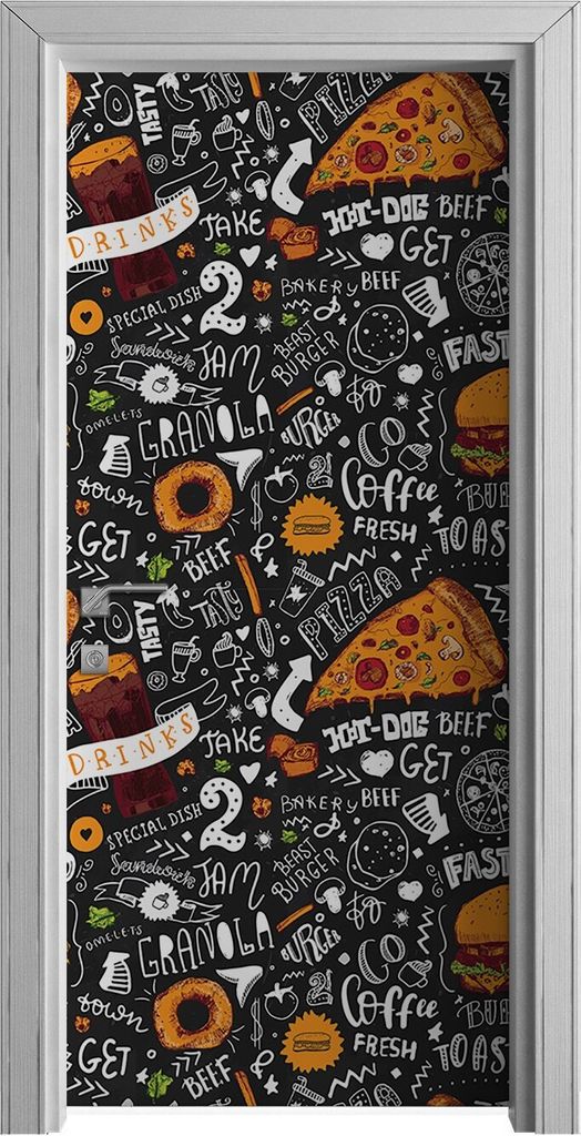 Tür Selbstklebende 90x210 cm Türfolie Türtapete Klebefolie - Fast food Muster