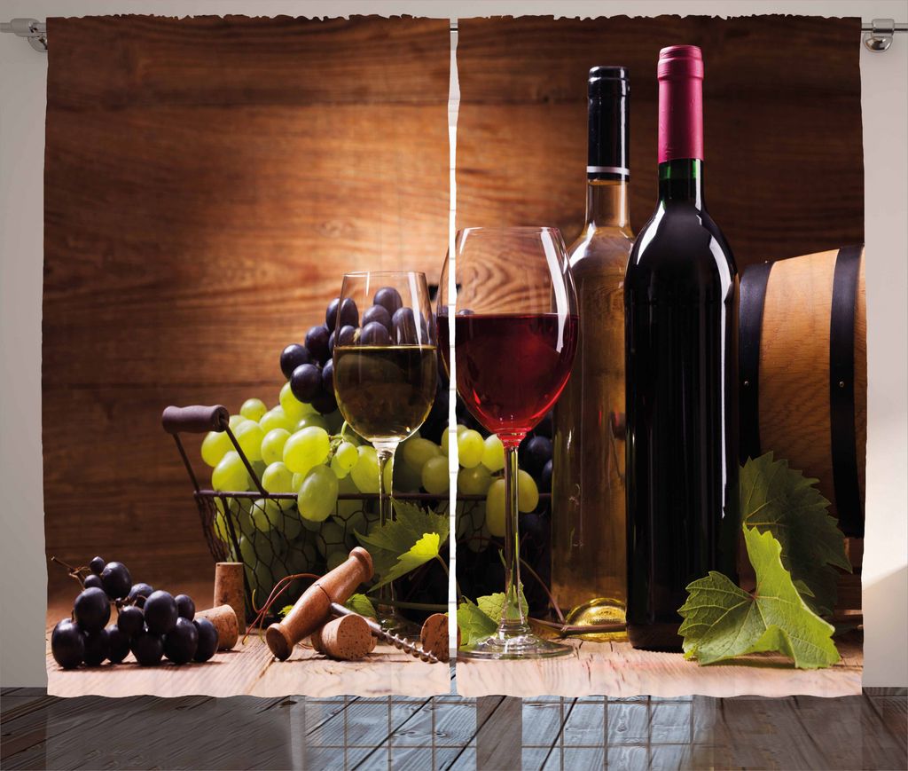 ABAKUHAUS Wein Rustikaler Gardine, Französisch Gourmet Tasting, Schlafzimmer Kräuselband Vorhang mit Schlaufen und Haken, 280 x 175 cm, Hellgrün...