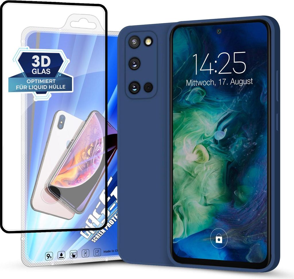Hülle für Samsung Galaxy S20 mit 9H Displayglas Displayschutz Plus Case Cover Bumper Silikon Softgrip Schutzhülle Farbe: Blau