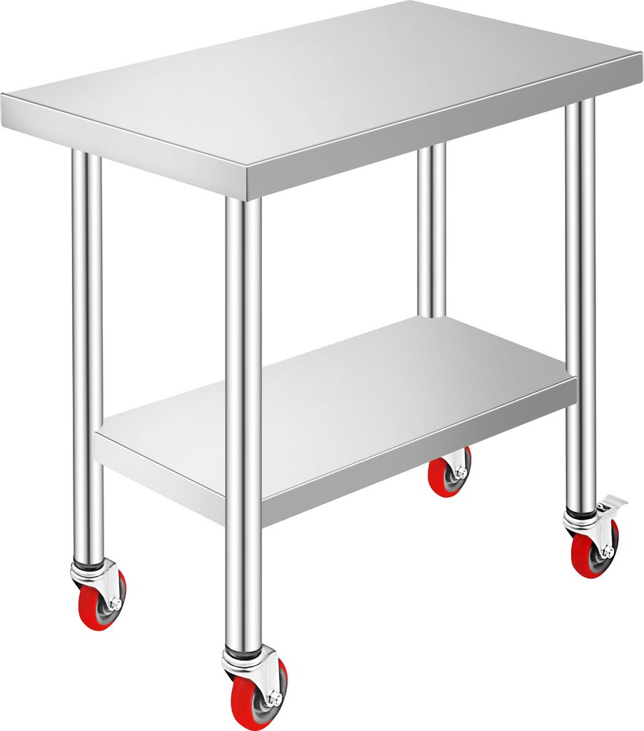 VEVOR 76x45 cm Edelstahltisch mit Rollen Arbeitstisch Küchentisch Gastro Zerlegetisch