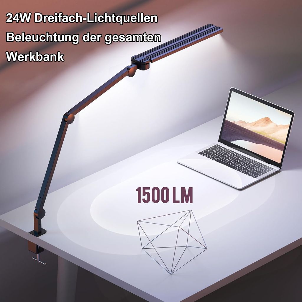 LED Schreibtischlampe Dimmbar Doppelkopf, 24W Leselampe Produktbild 4